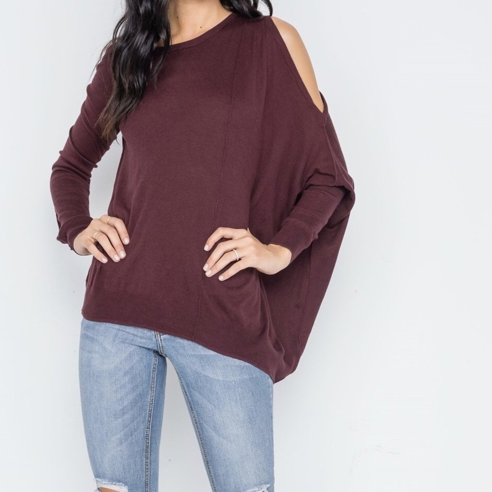 Burgundy cold shoulder top